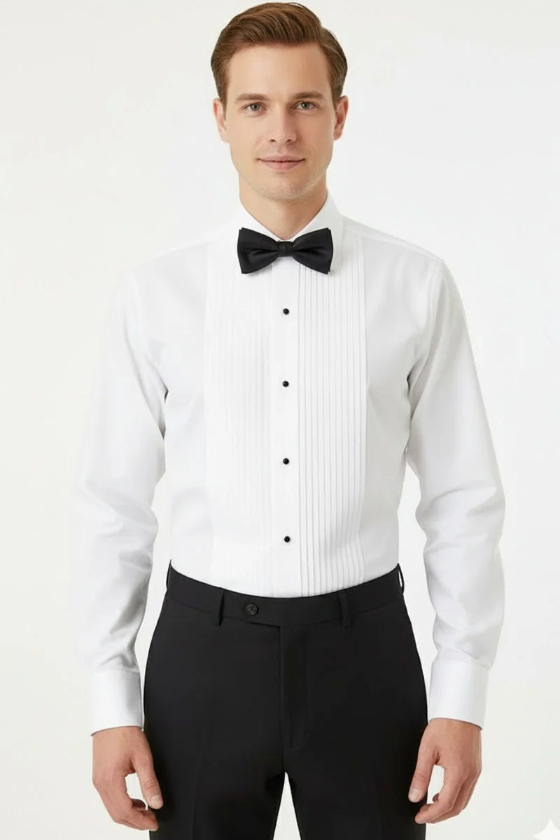 "Charles" White Spread Collar Tuxedo Shirt - Image 6
