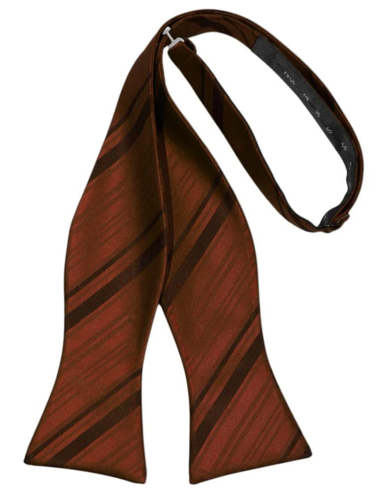 Cognac Striped Satin Bow Tie - Image 2