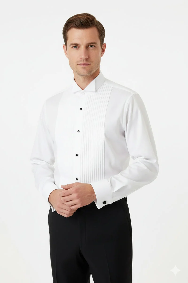 "David" White Wingtip Tuxedo Shirt - Image 14