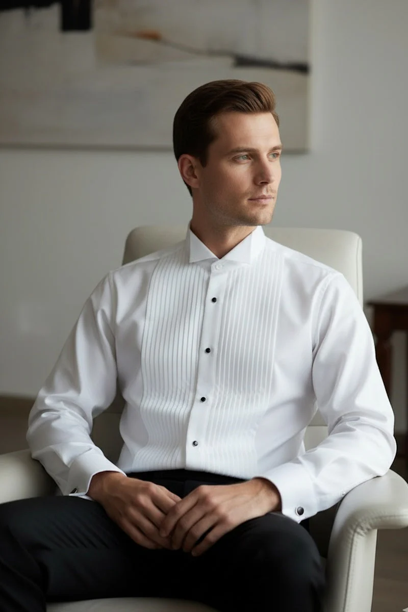 "David" White Wingtip Tuxedo Shirt - Image 8