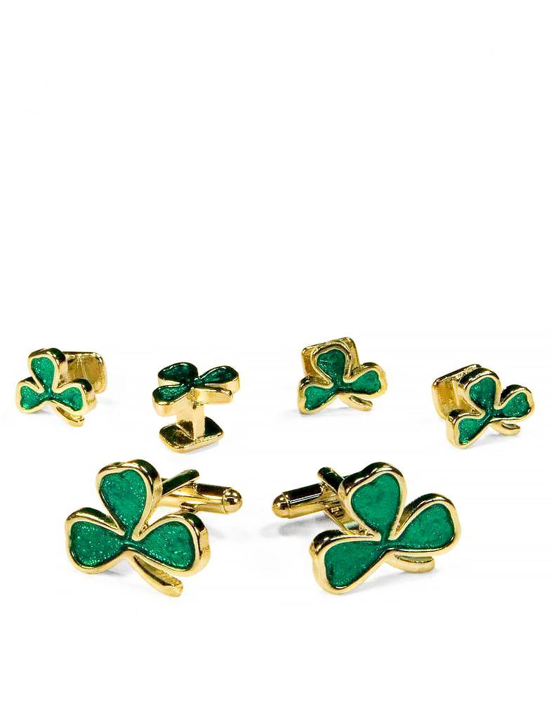 Irish Clovers Gold Studs and Cufflinks Set