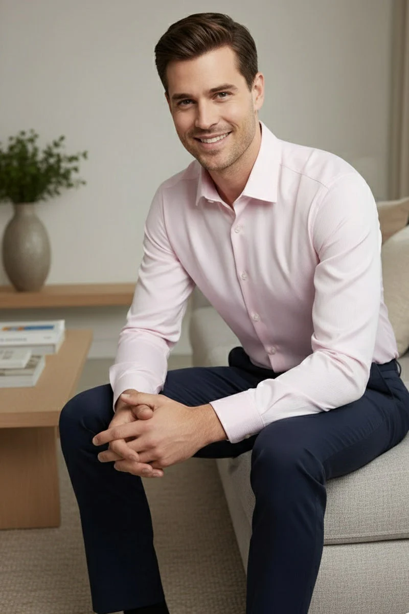 "Jamison" Pink Twill Spread Collar Dress Shirt - Image 10