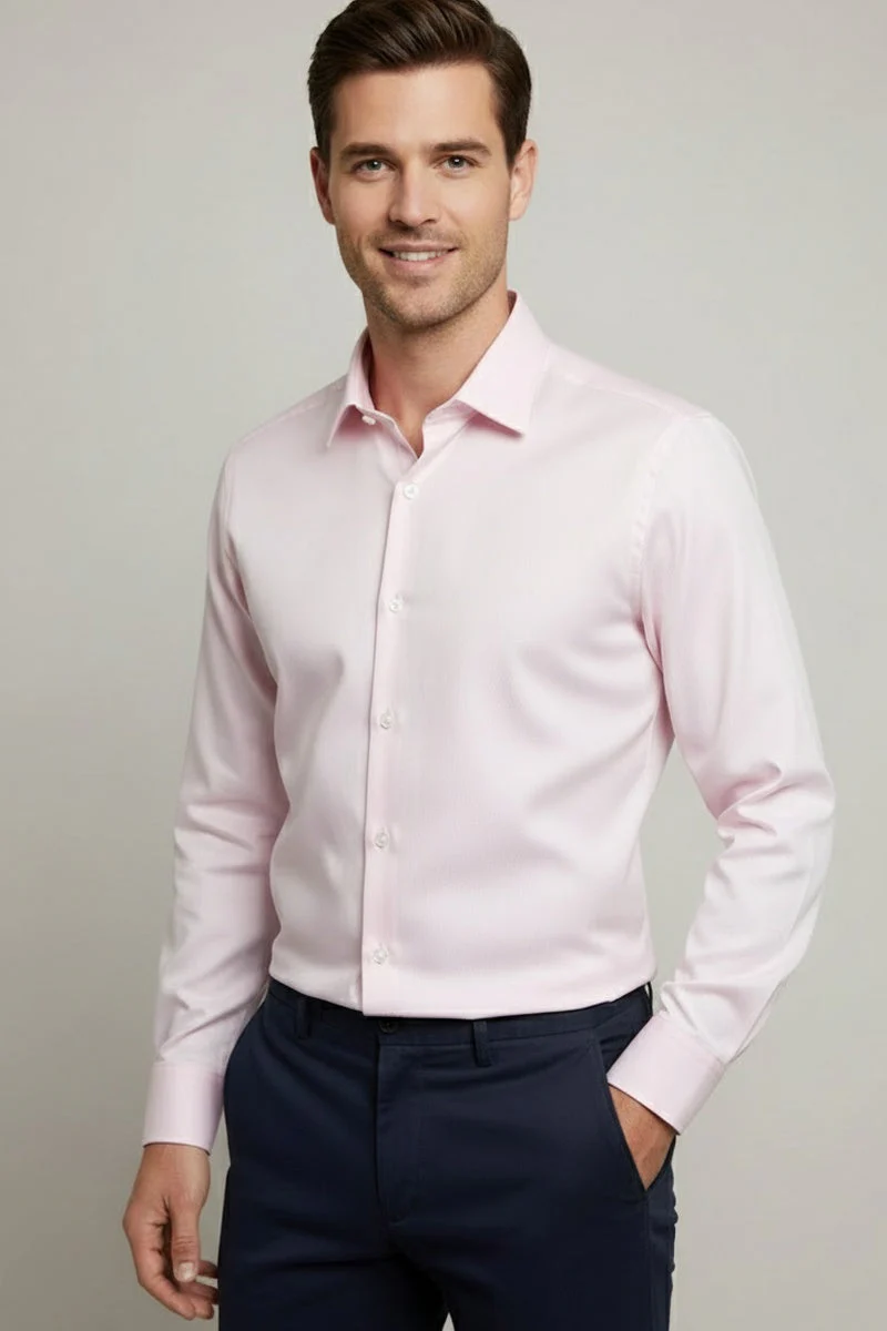"Jamison" Pink Twill Spread Collar Dress Shirt - Image 14