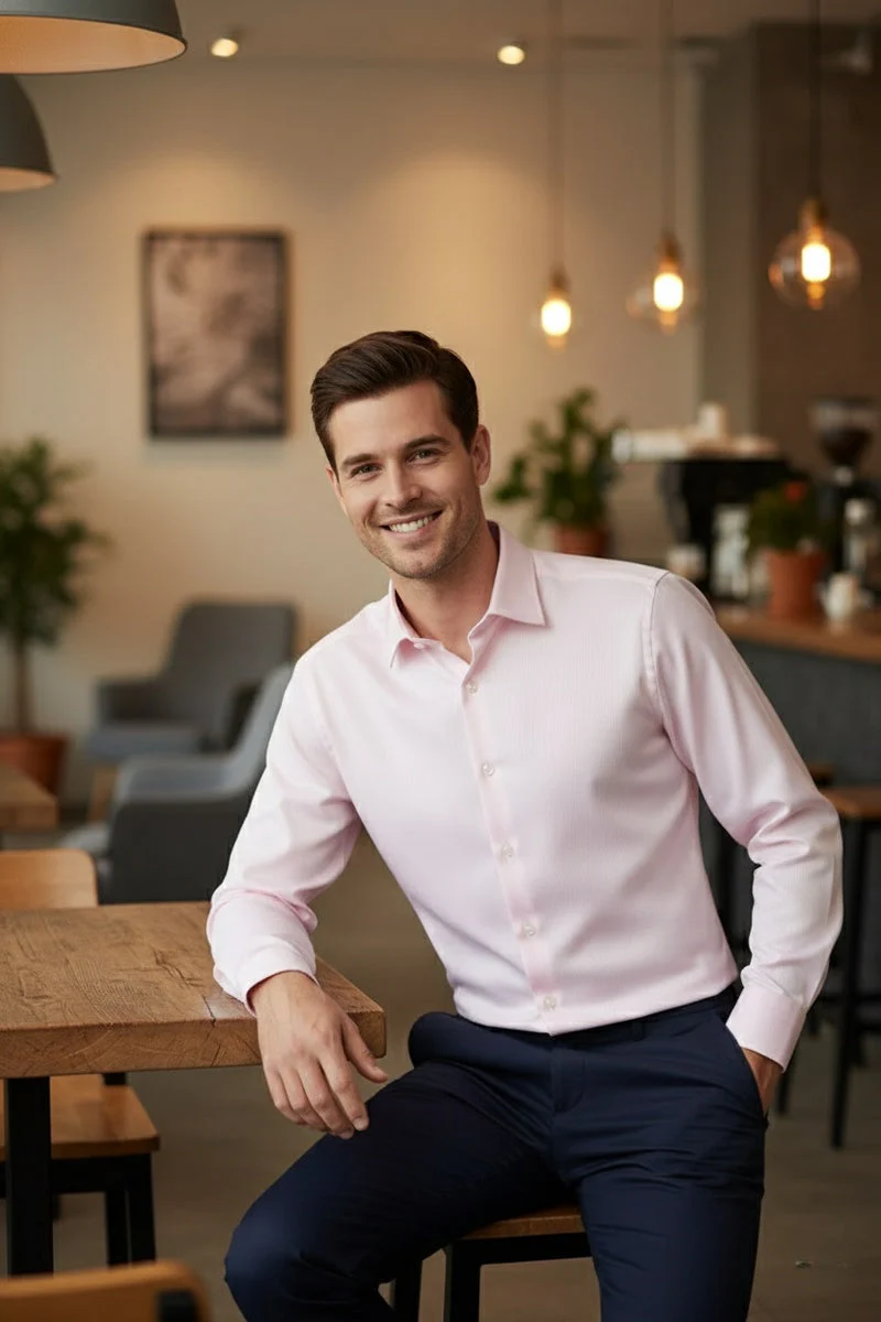 "Jamison" Pink Twill Spread Collar Dress Shirt - Image 6