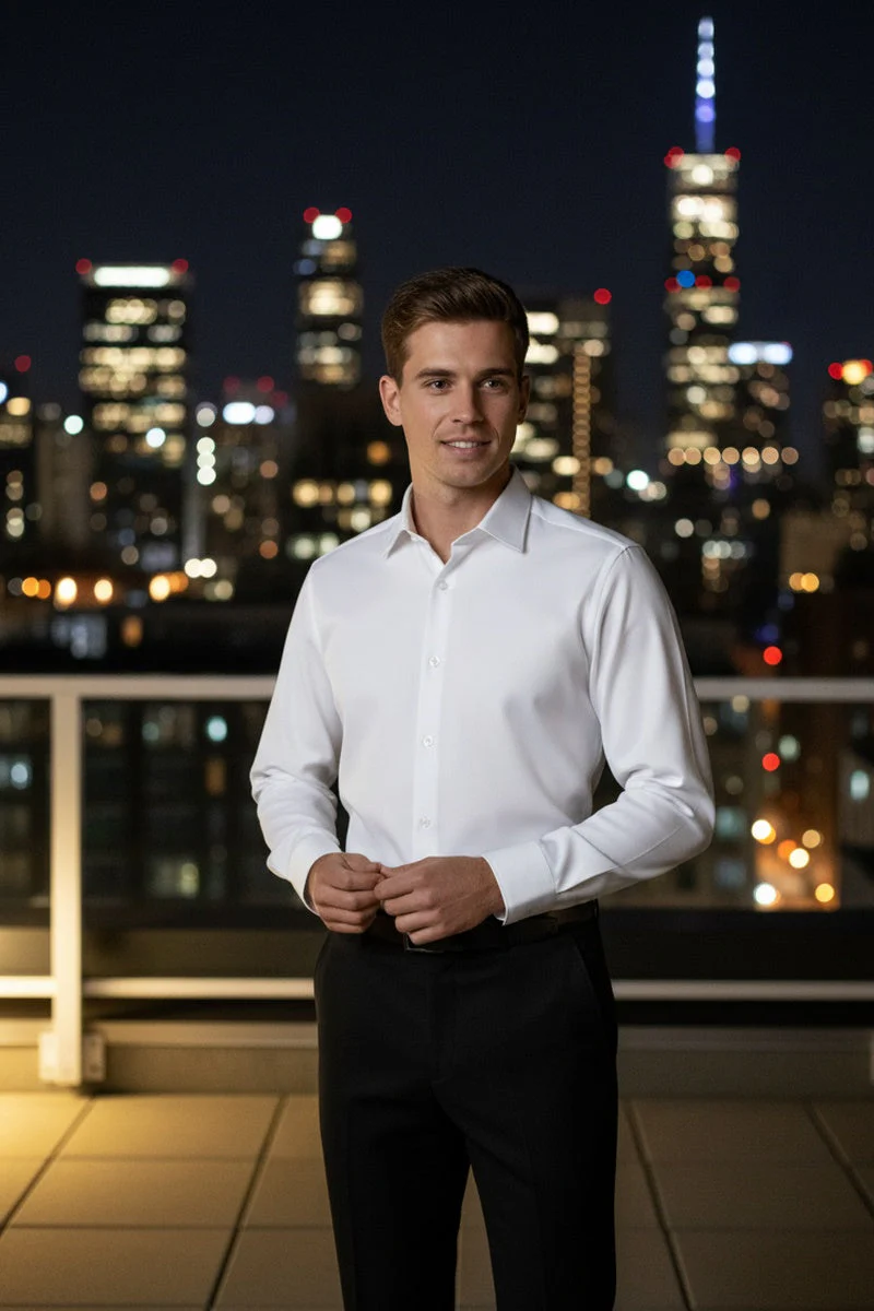 "Jamison" White Twill Spread Collar Dress Shirt - Image 14