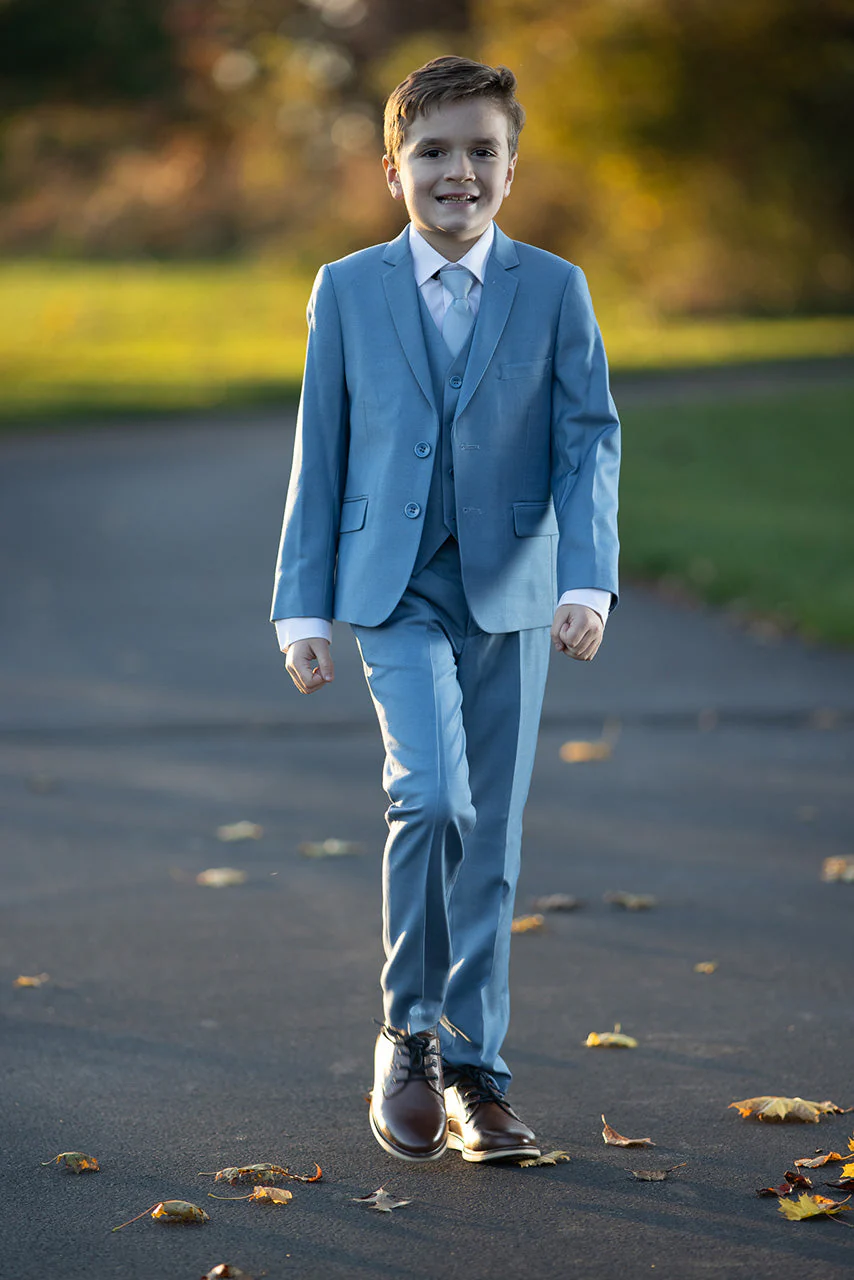 "Liam" Kids Denim Blue Suit (5-Piece Set) - Image 2
