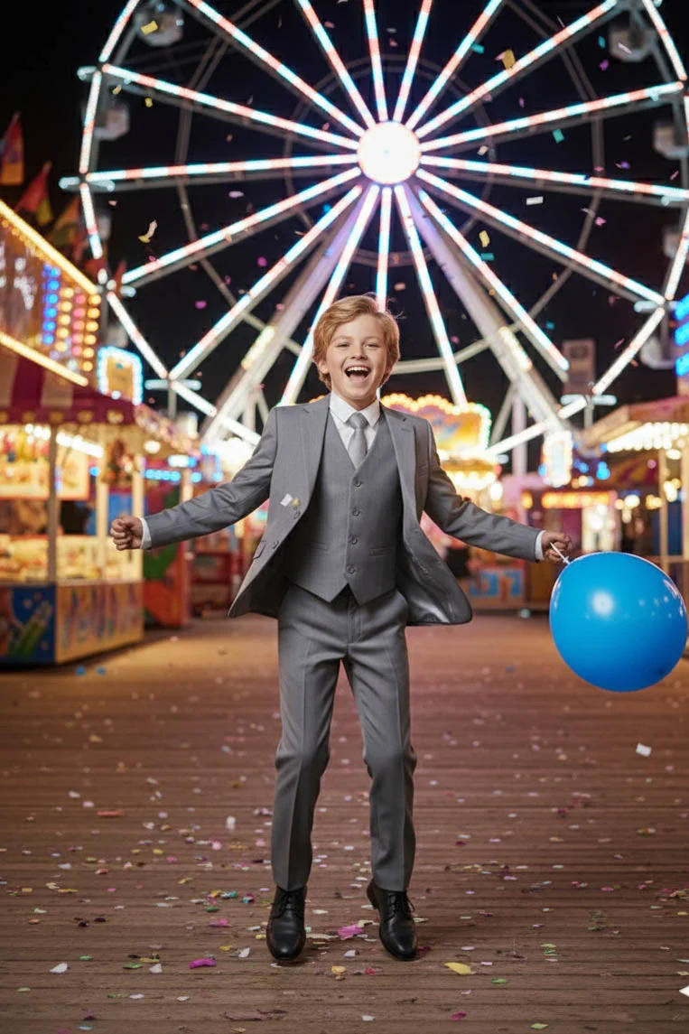 "Liam" Kids Vintage Grey Suit (5-Piece Set)