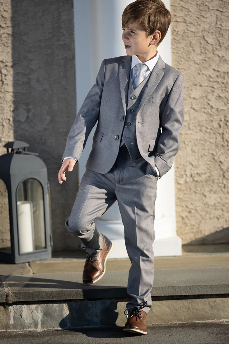 "Liam" Kids Vintage Grey Suit (5-Piece Set) - Image 2