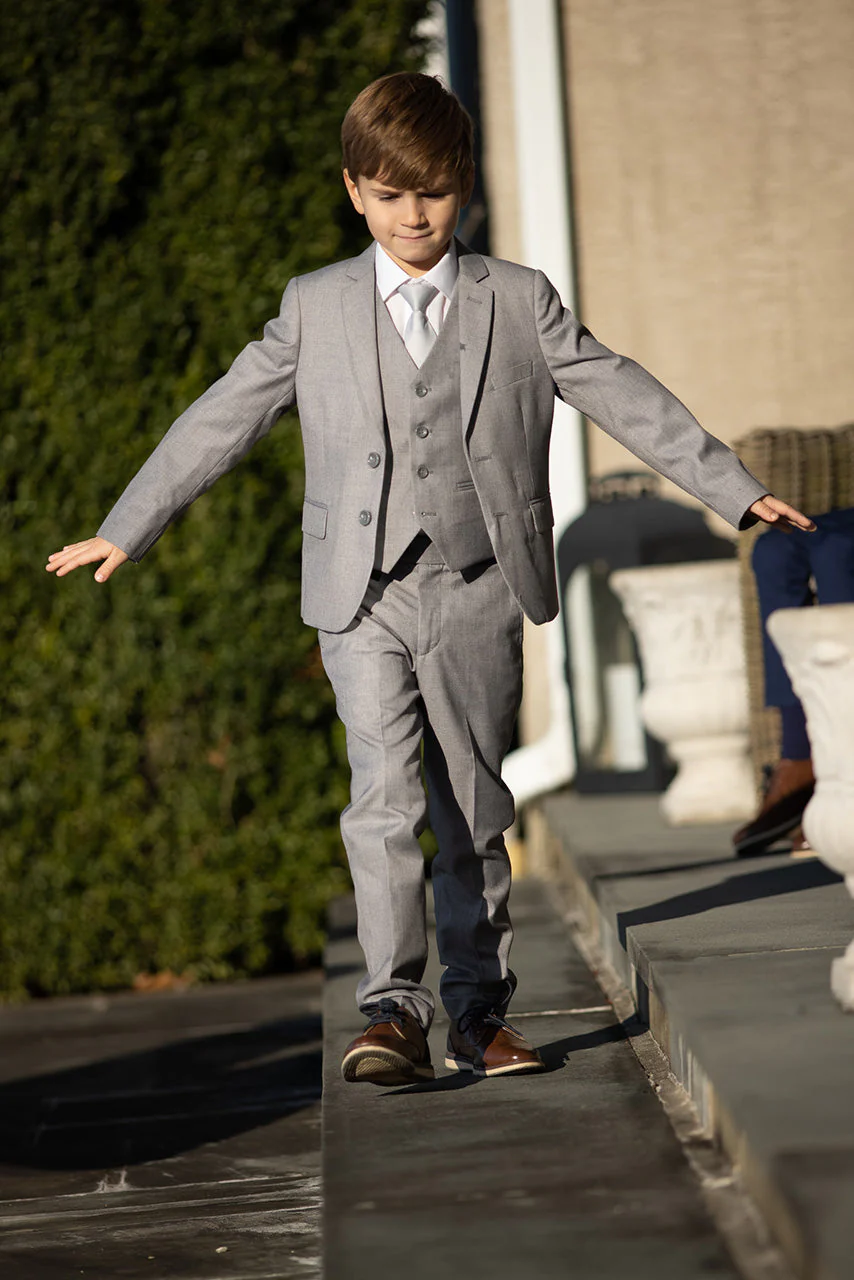 "Liam" Kids Vintage Grey Suit (5-Piece Set) - Image 4