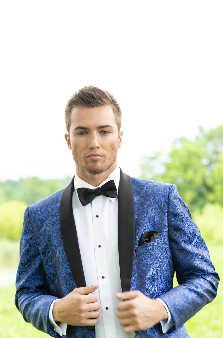 "Aries" Cobalt Paisley Shawl Tuxedo Jacket (Separates) - Image 2
