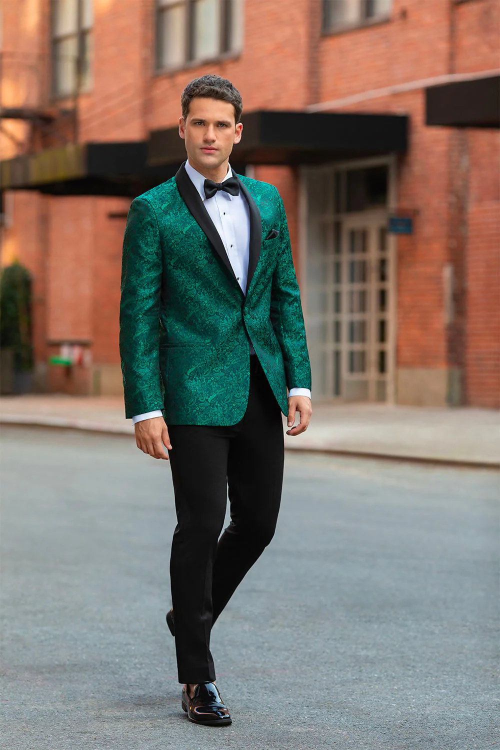 "Aries" Forest Green Paisley Shawl Tuxedo Jacket (Separates) - Image 2