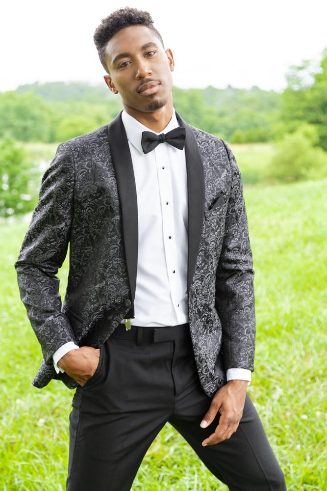 "Aries" Granite Paisley Shawl Tuxedo Jacket (Separates) - Image 2