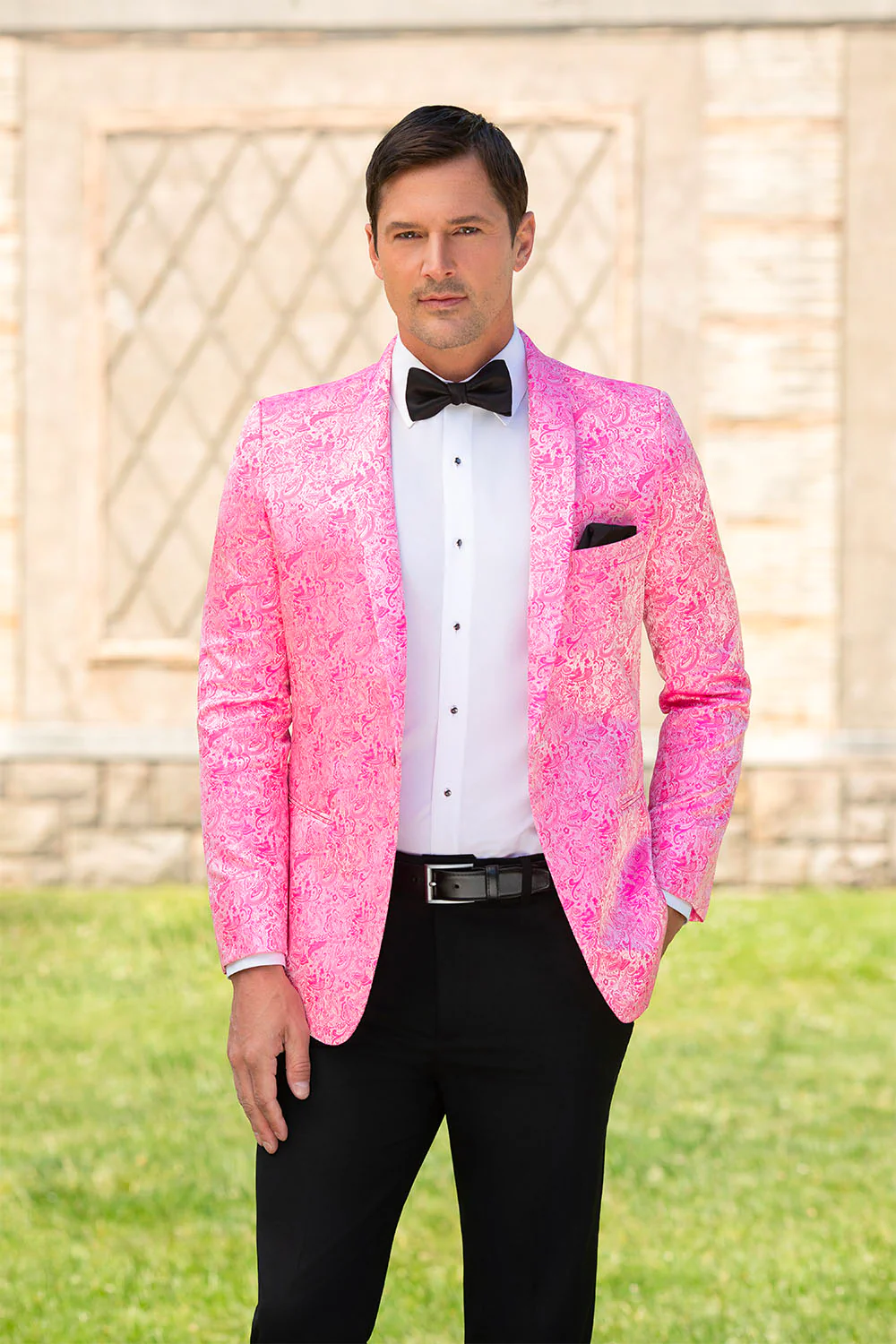 "Aries" Hot Pink Paisley Shawl Tuxedo Jacket (Separates) - Image 3