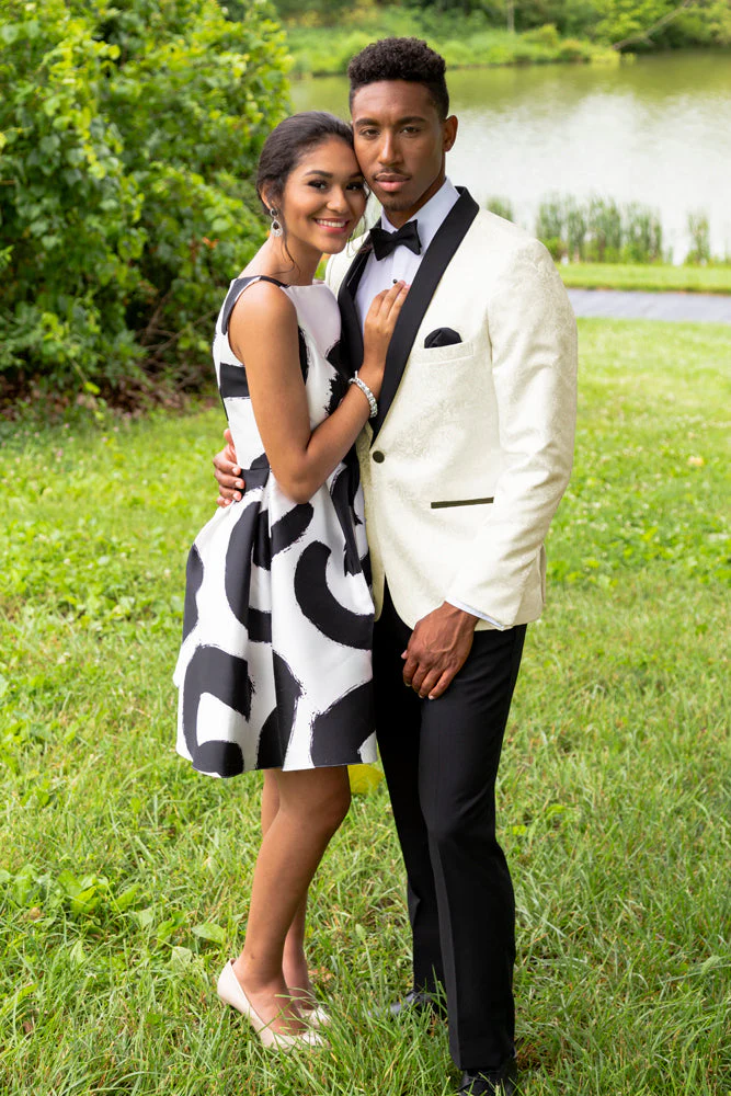 "Aries" Ivory Paisley Black Lapel Shawl Tuxedo Jacket (Separates) - Image 2