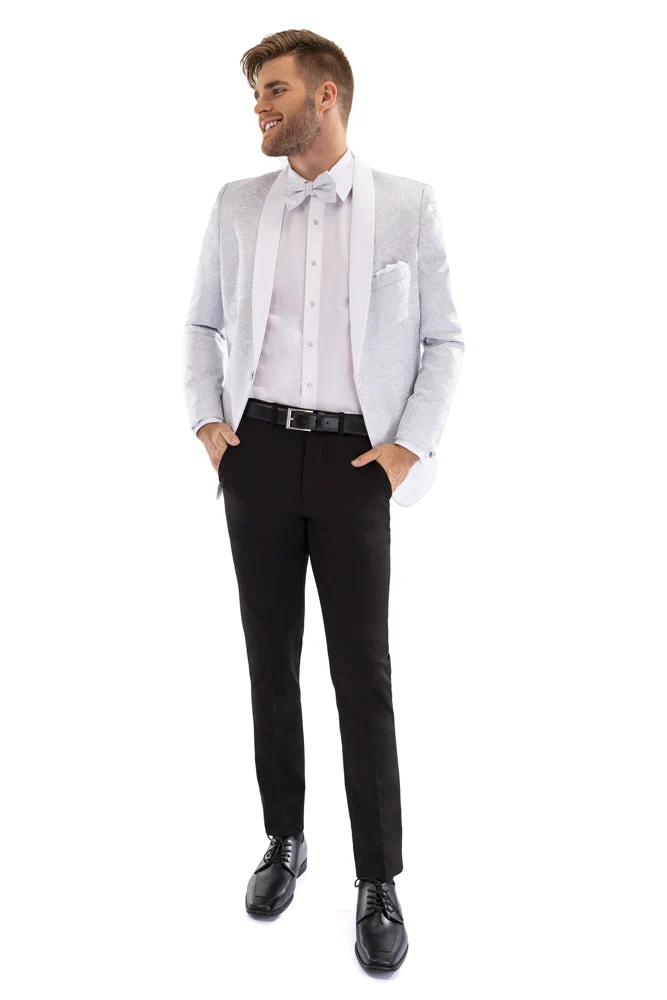"Aries" White & Silver Paisley Shawl Tuxedo Jacket (Separates) - Image 3