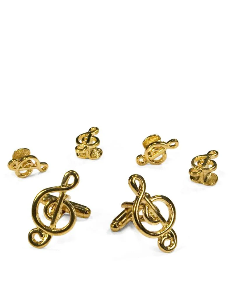 Musical G Clef Gold Studs and Cufflinks Set