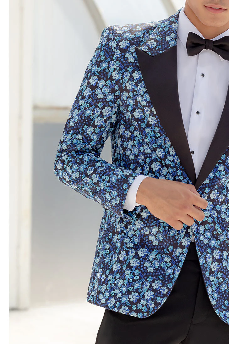 "Floral Fusion" Cobalt Blue Peak Tuxedo Jacket (Separates) - Image 2