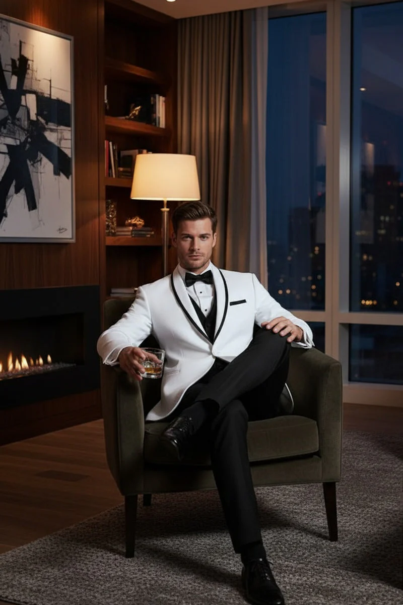 "Xavier" White Tuxedo Jacket - Image 13