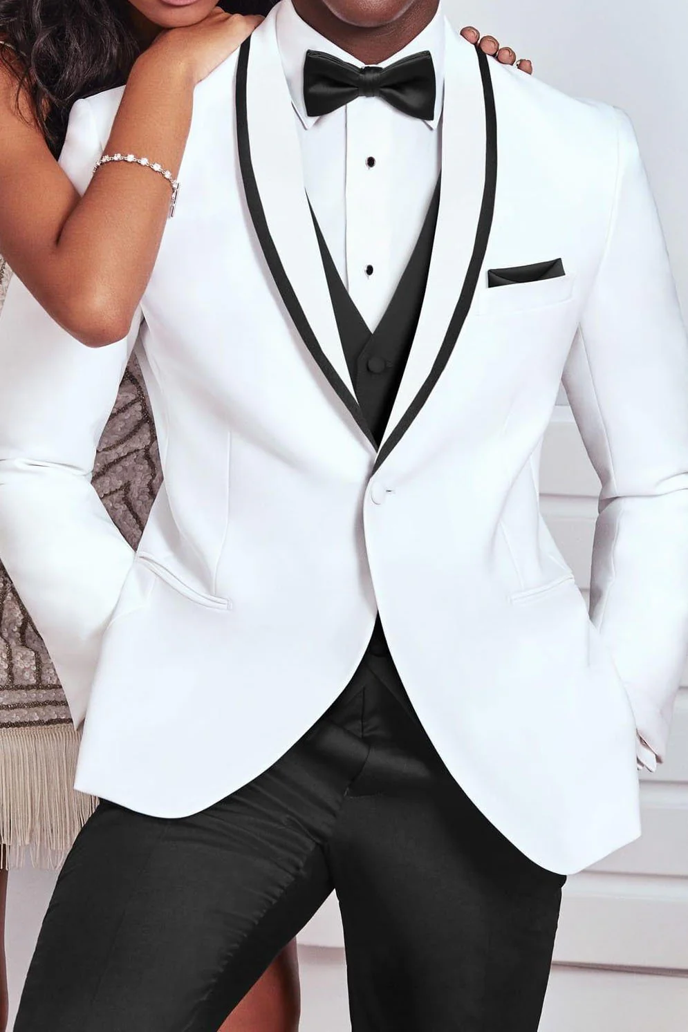 "Xavier" White Tuxedo Jacket - Image 2