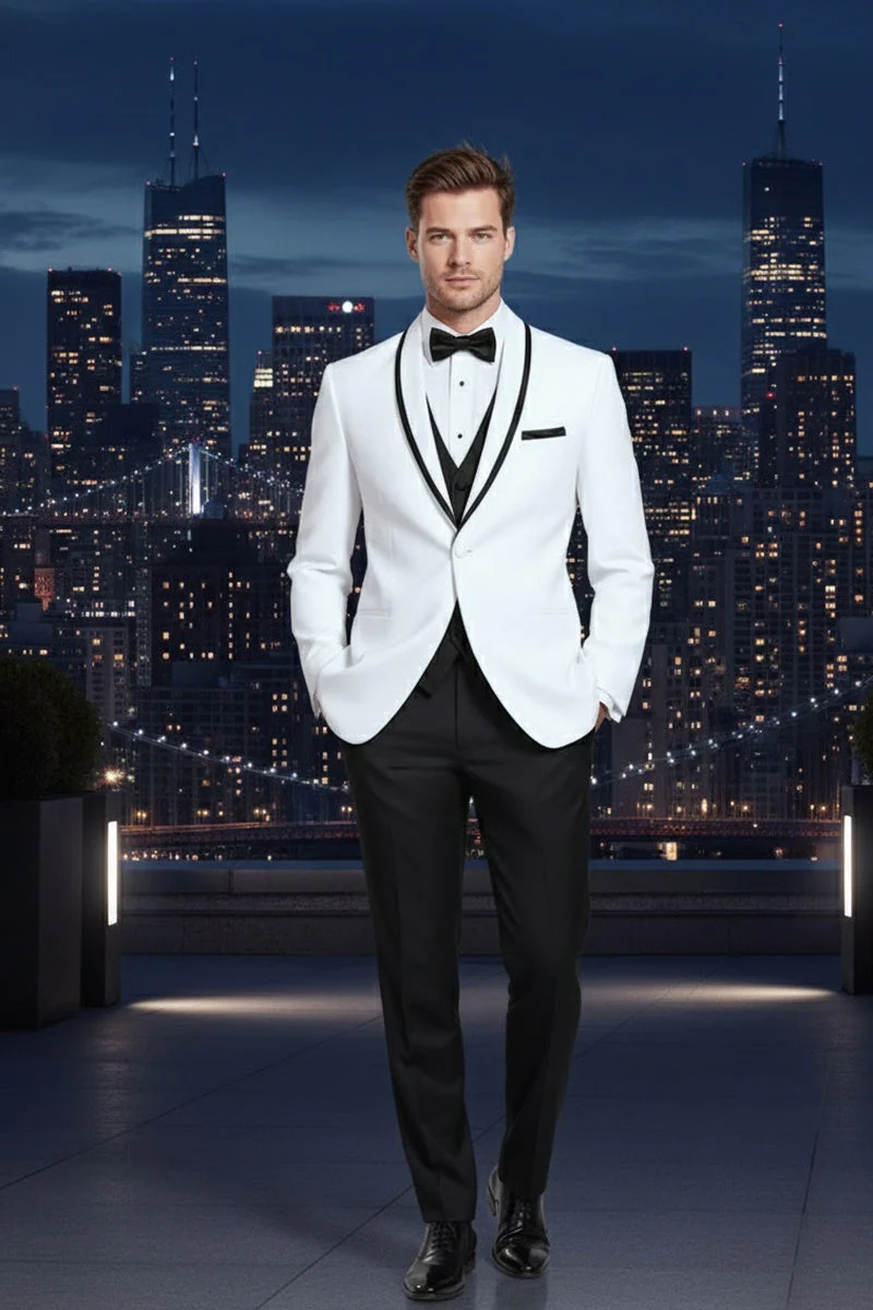 "Xavier" White Tuxedo Jacket - Image 9